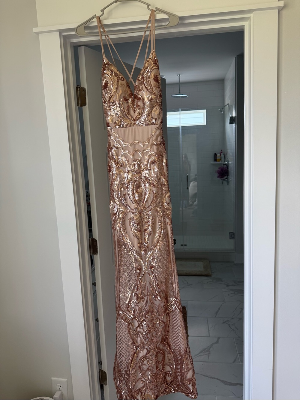 Windsor Sequined Rose Gold Evening Gown